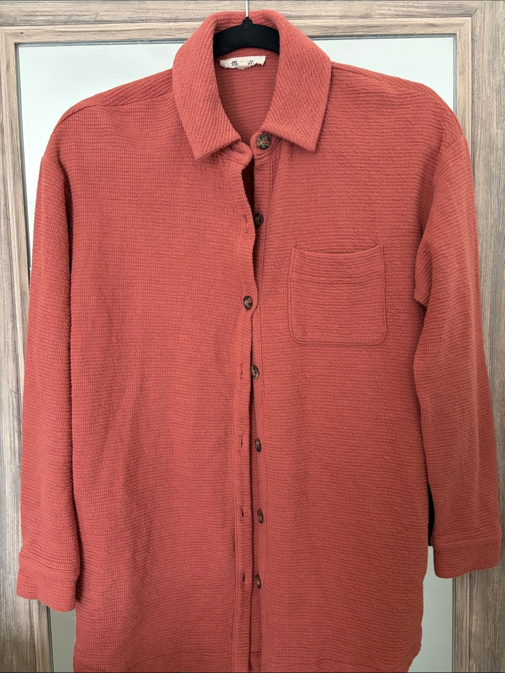 Long-Sleeve Button-Up Shirt Jacket in Rust
